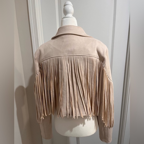 Cream Faux-Suede Fringe Jacket Size S - Picture 3 of 6